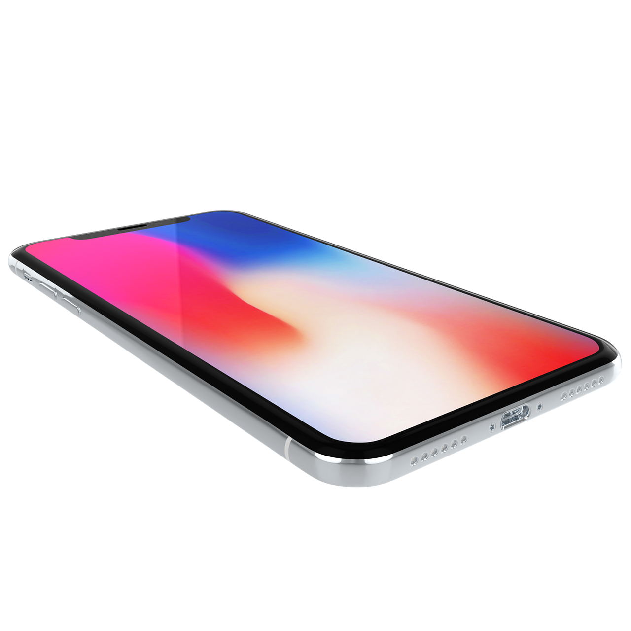 Silver iPhone 3D render with vibrant screen — mobile app showcase
